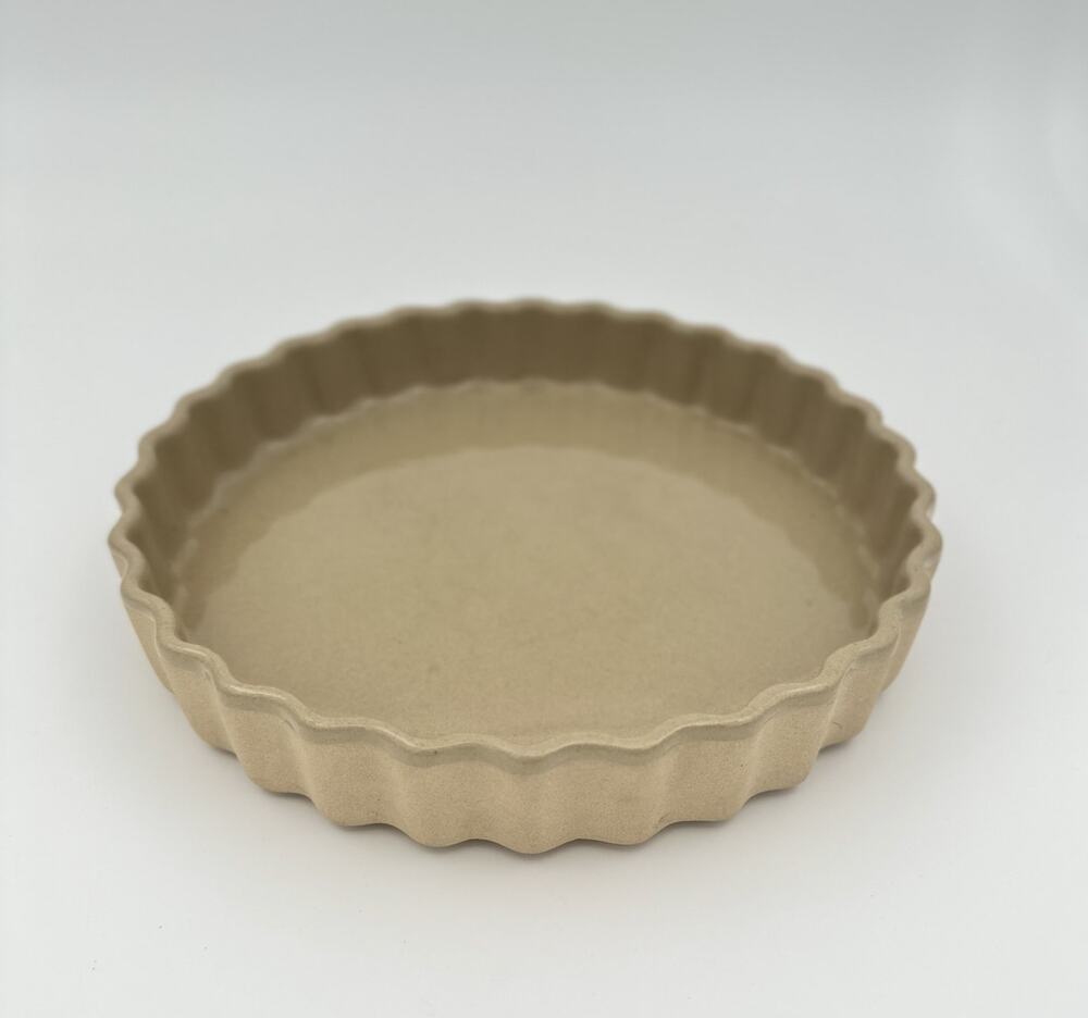 Vintage Stoneware Scalloped Quiche Tart Dish 9" Fluted Tan Pottery